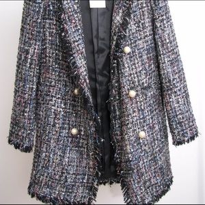 Zara Tweed Coat With Pearl Buttons